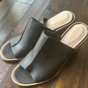 Clarks Black Leather Slip-On Mules